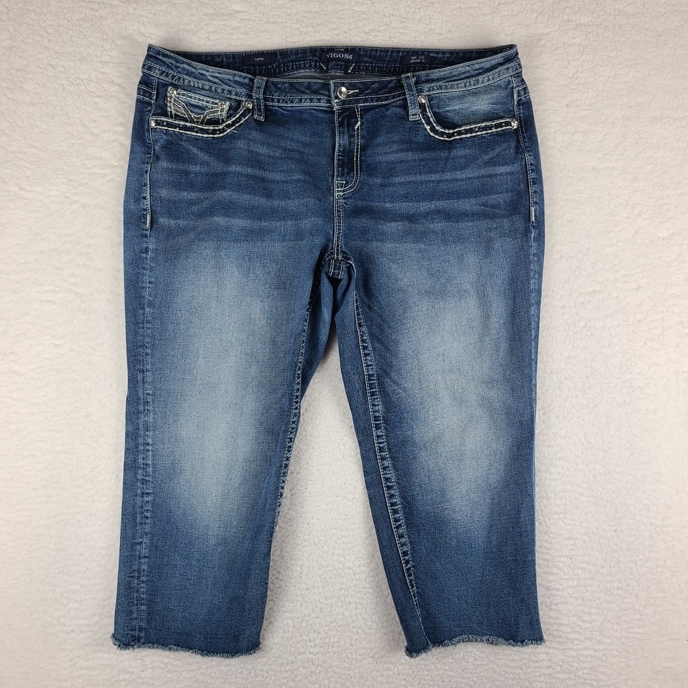 VIGOSS‎ Jeans Womens 24x21 Blue Heritage Fit Capri Fray Dark Wash Denim